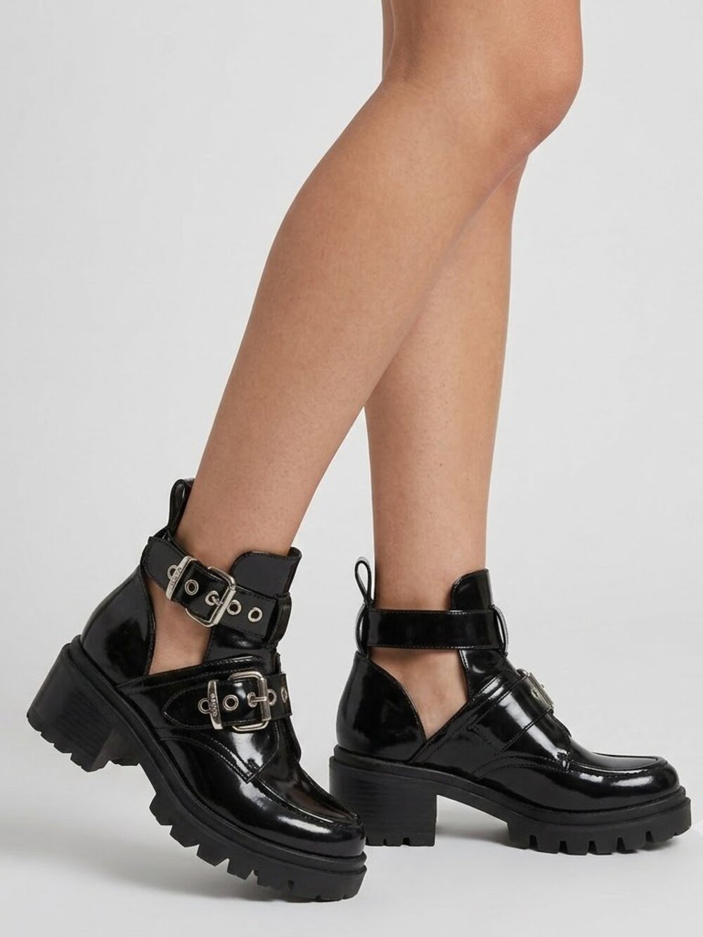 Jeffrey Campbell Black Patent Leather Buckle Combat Boots size 10